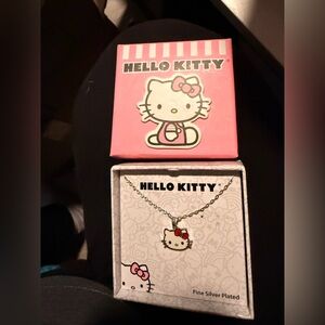 Hello Kitty Silver Necklace with White Enamel and Red Bow
